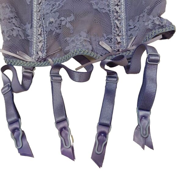 VNT Victoria's Secret CORSET SET Size 34C LAVENDER Floral Lace Romantic Bridal - Picture 8 of 14